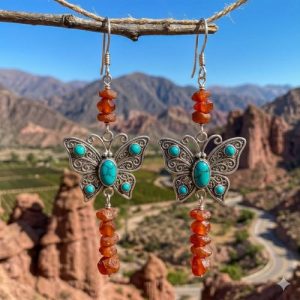 Aros Mariposas Cornalina de Alpaca