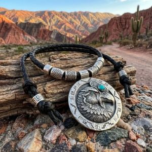 Collar de Cuero Trenzado con Medallón Cóndor Andino