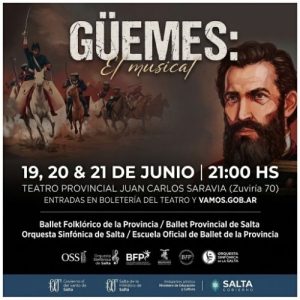 Escena de Güemes: El Musical presentada en el Teatro Provincial Juan Carlos Saravia de Salta.