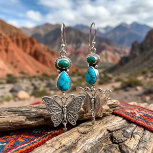 Aros De Mariposa Con Piedras Naturales y Alpaca