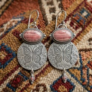 Aros De Plata y Cuarzo Rosa Para Mujer